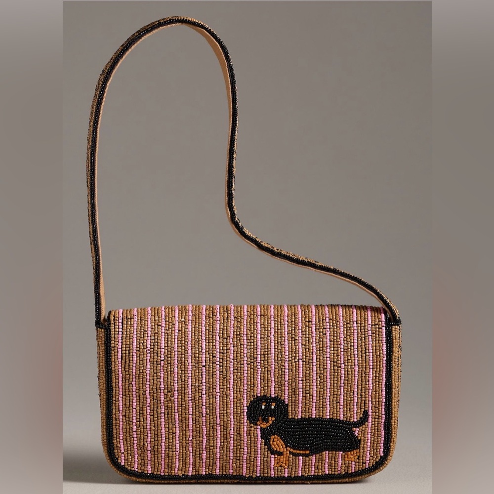 New Anthropologie Fiona Beaded Dachshund Design Shoulder Bag - Picture 3 of 7